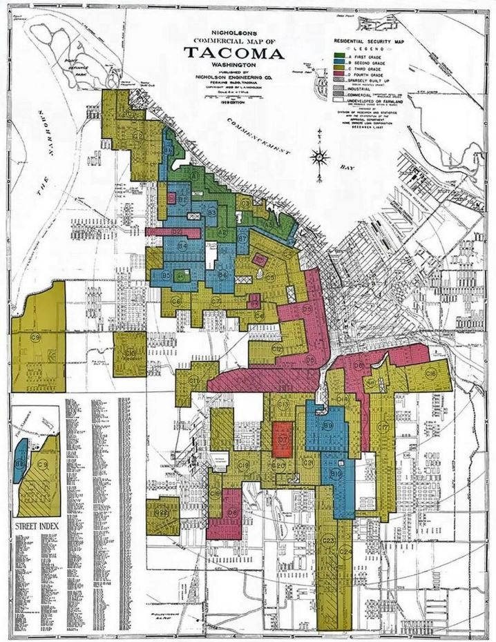 HOLC Redlining map of Tacoma